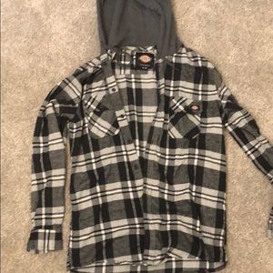 Plaid dickies long sleeve button up with hood